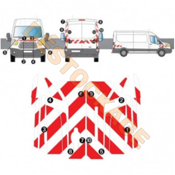 Kit de balisage rouge et blanc Ford Transit H2/H3 2014+ Classe B Kit de balisage rouge et blanc Ford Transit H2/H3 2014+ Classe B