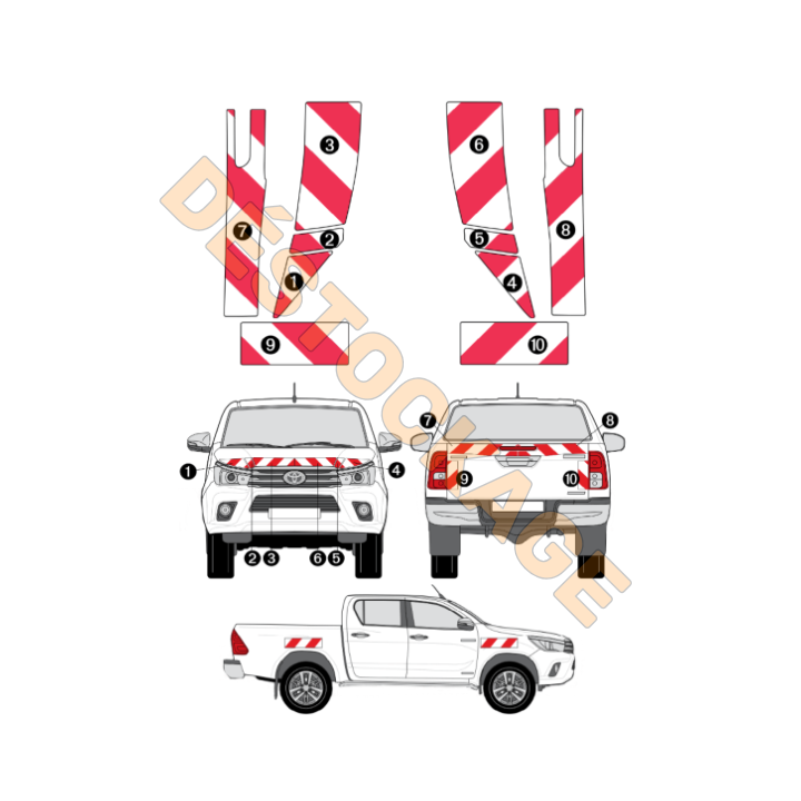 Kit de balisage - Toyota Hilux - 2016-2020 bande réfléchissantes autocollantes 3M