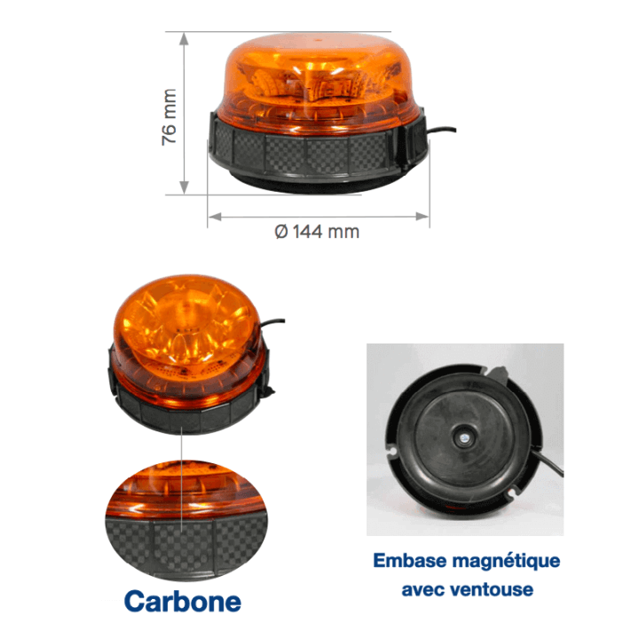 Gyrophare LED orange rotatif magnétique - détails
