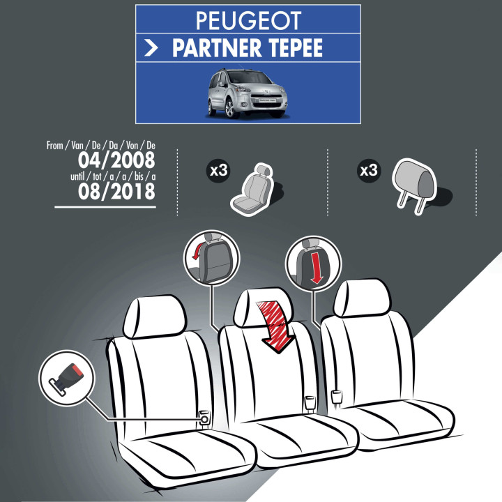 Housses de siège en simili cuir -  Peugeot Partner II (2008 - 2018)