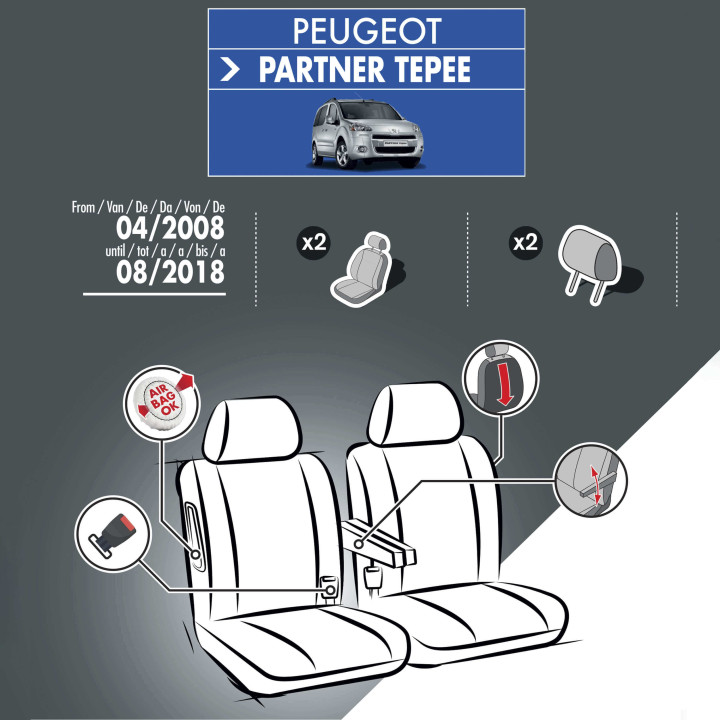 Housses de siège en simili cuir -  Peugeot Partner II (2008 - 2018)