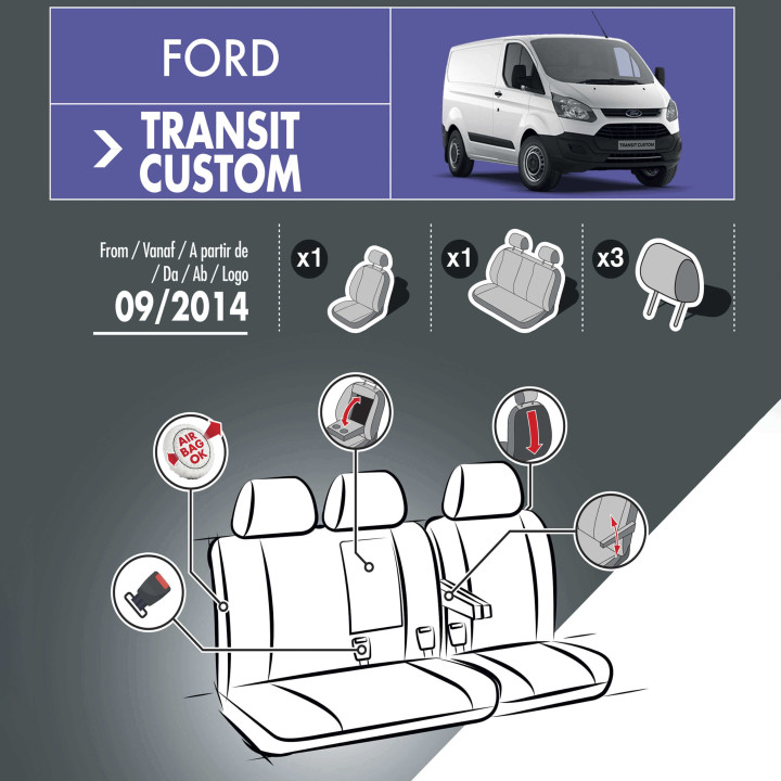 Housses de siège en simili cuir -  Ford Transit Custom