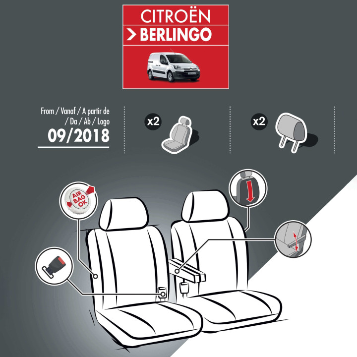 Stoffsitzbezüge für Citroen Berlingo Van 2018+ - mit Armlehnen