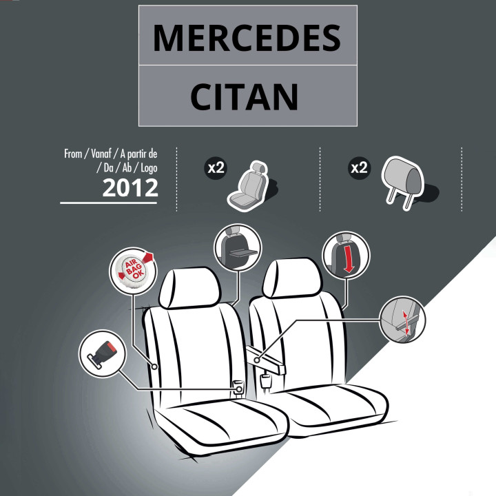 Stoffsitzbezüge für Mercedes Citan - mit Armlehnen und kleinem Tisch