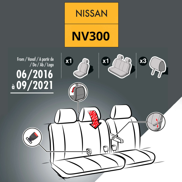 Stoffsitzbezüge für Nissan NV300 2016-2019 - mit Armlehnen und Ablage