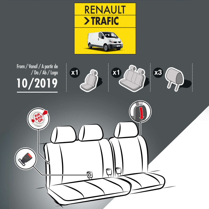 Housses de siège en simili cuir en simili cuir pour Renault Trafic 2014+